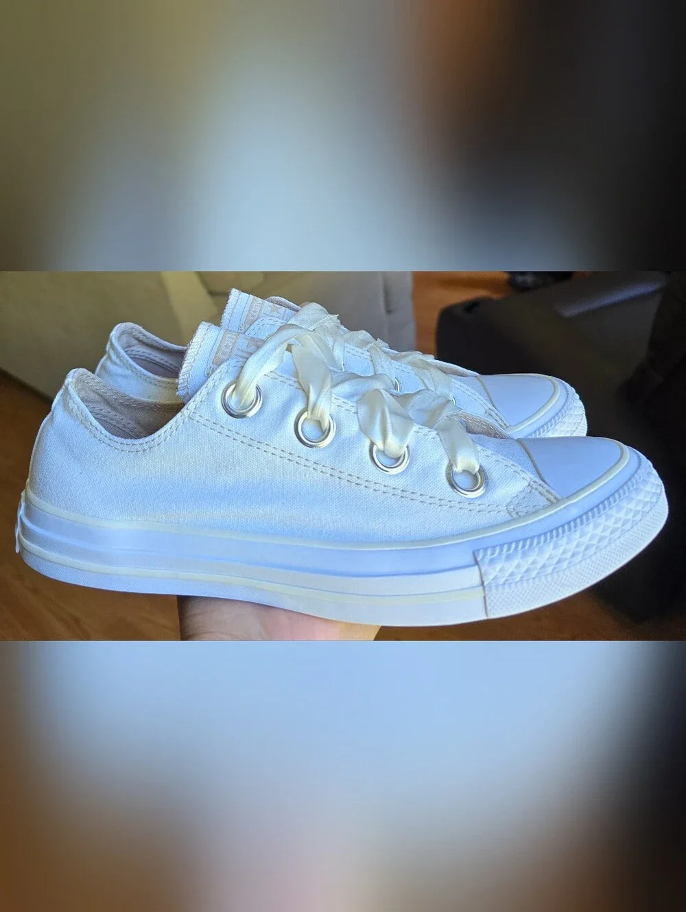 Sz 9 Women's CONVERSE CTAS METALLIC EYELETS OX Satin Ribbon Lace Casual Shoes
